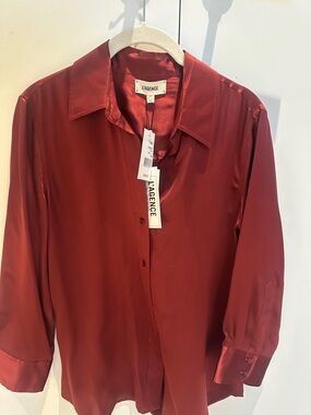 L'AGENCE Satin Deep Red Button-Down Shirt